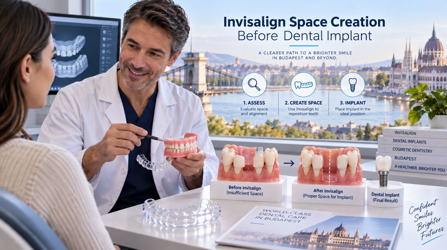 Invisalign space creation before dental implant treatment in Budapest